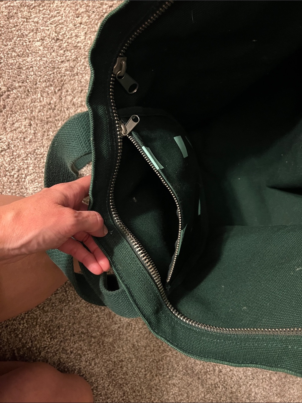 BAGGU Dark Green Canvas Tote Bag with Mint Square Print - Picture 4 of 4